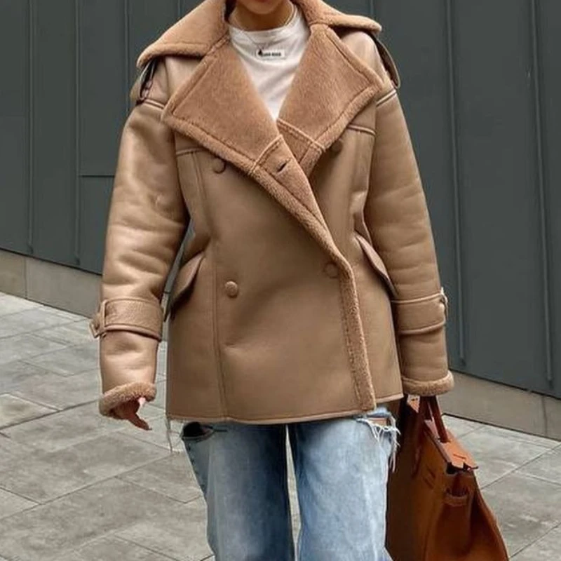Inverno novo estilo casual versátil jaqueta de shearling falso para mulheres