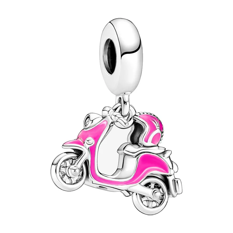 Christmas Gift 925 Pure Silver Charm Pink Bag Angel Rugby Angel Earphones Tree Bead for Women DIY Bracelet Jewelry Accessories