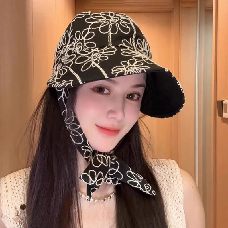 

Big Head Sun Hat with Flower Embroidery Wide Brim Duckbill Design UPF Fisherman Cap for Large Head Circumference