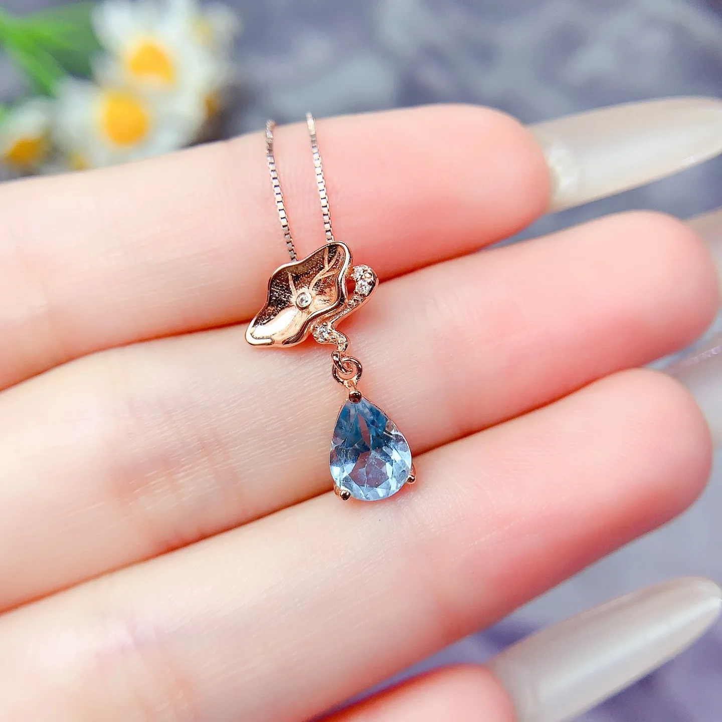 

5*7mm Natural Topaz Pendant Necklace S925 Sterling Silver Certificate Fine Fashion Lotus Leaf Design Charm Jewelry for Women FS