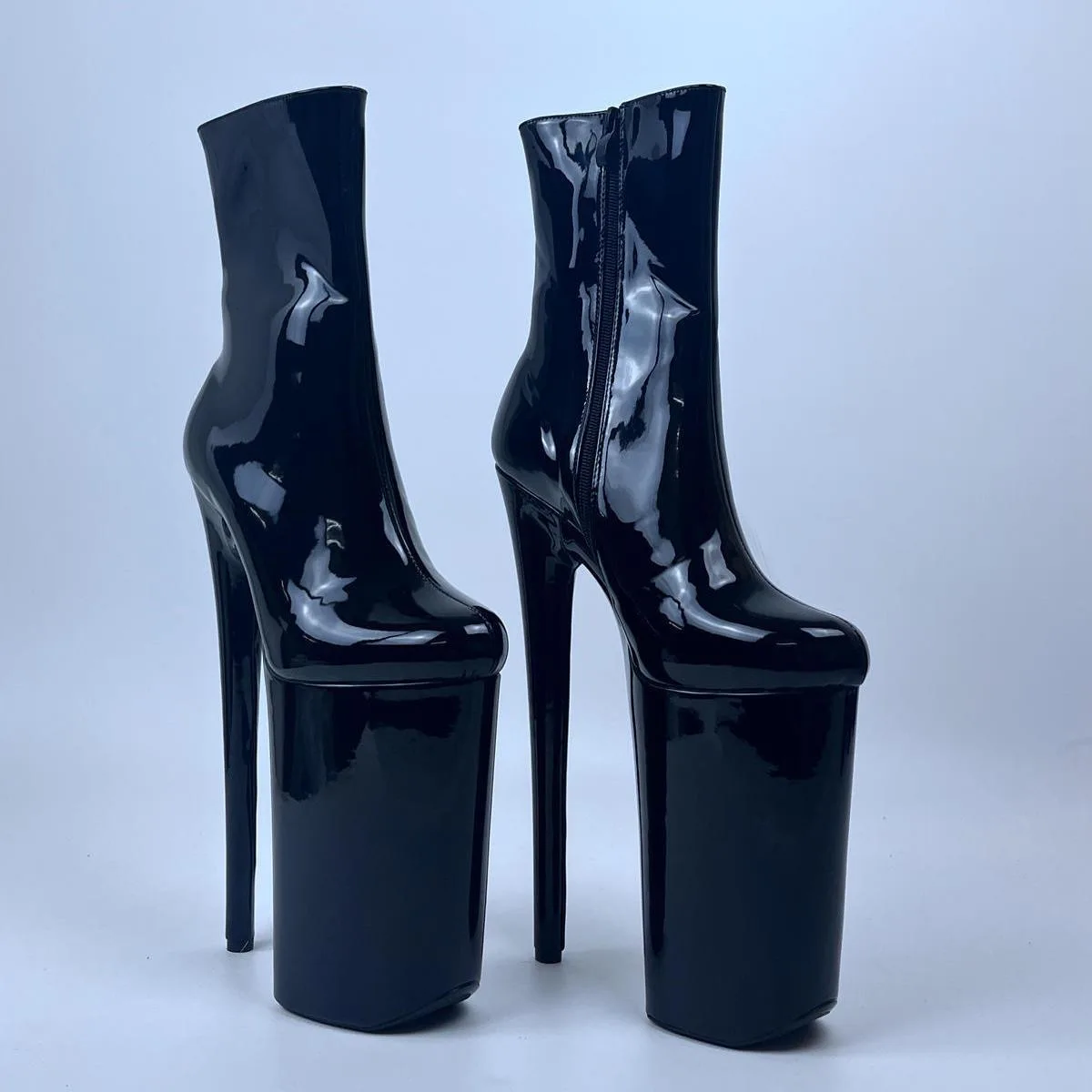 Ultra High Heel 26CM Lacquer Leather Ankle Boots for Men and Women Large Wrapped Shoes Sexy Knight Boots Fast Shipping