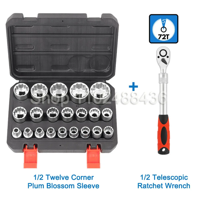 

21pcs 1/2" 12 Point Impact Socket Wrench Head Adapters Kit For Ratchet Wrench Auto Car Professional Repair Hand Tools Set