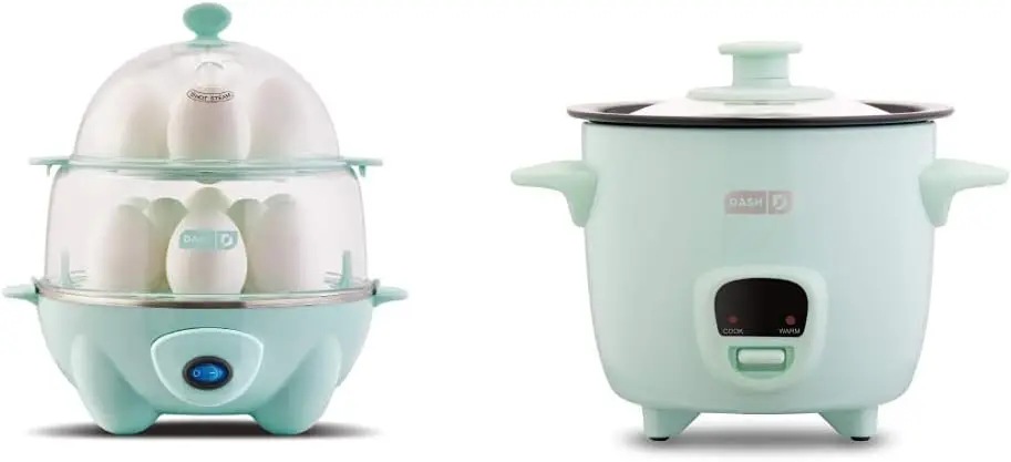 Rapid Egg Cooker,  Mini Rice Cooker Steamer with Removable Nonstick Pot, Keep Warm Function & Recipe Guide, Aqua