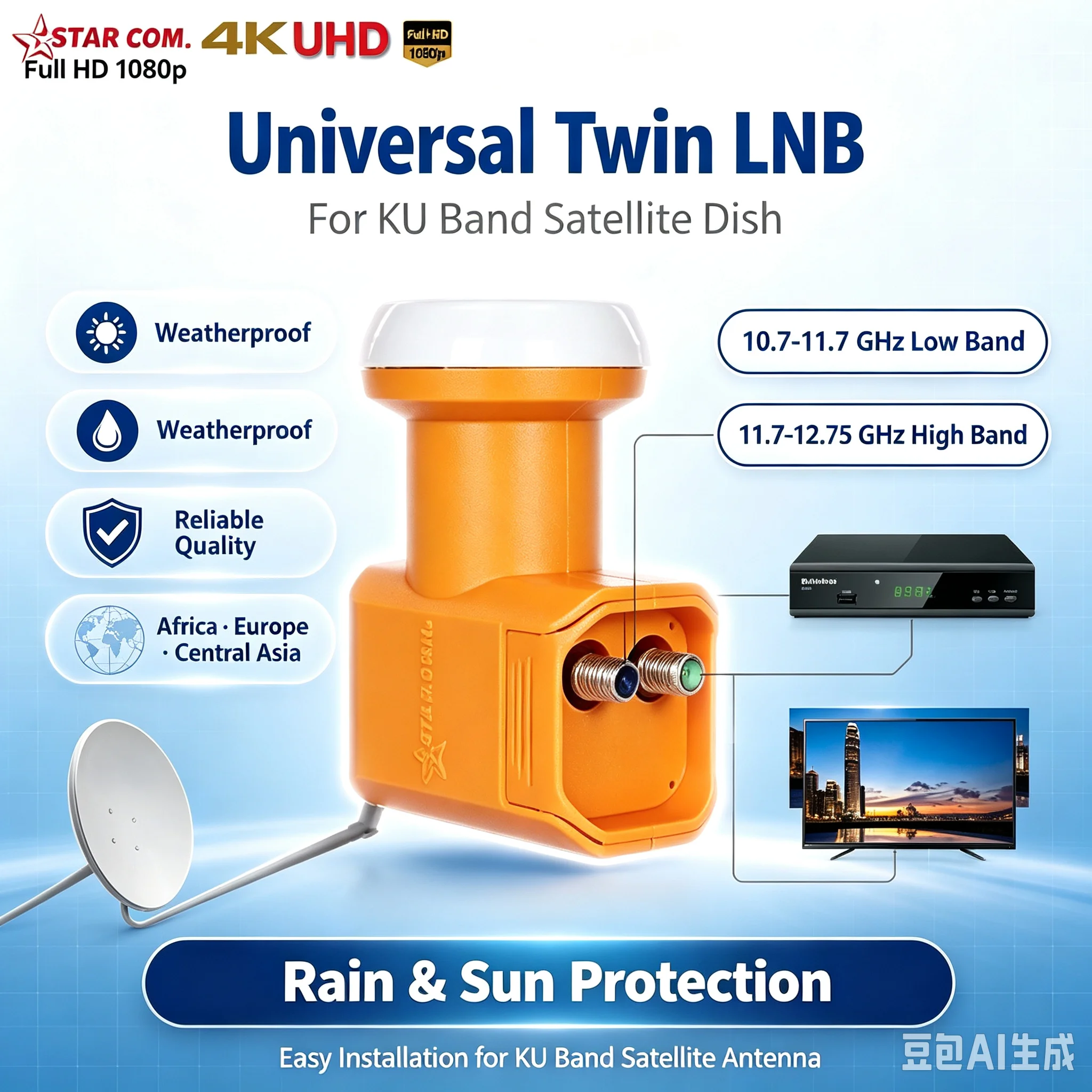 HD Digital Universal LNB DVB S/S2 High Gain Low Noise 0.3db KU Band Twin LNB Dish TV HD KU Band LNBF Satellite Receiver