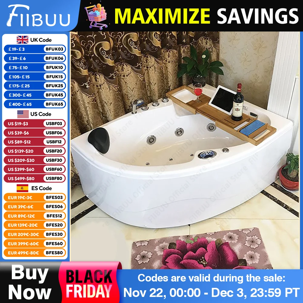 Fan Shaped Acrylic Bathtub 1.4-Meter,Multifunctional Bathtub Strong Load-Bearing Capacity Left/Right Skirt  Bathroom Furniture