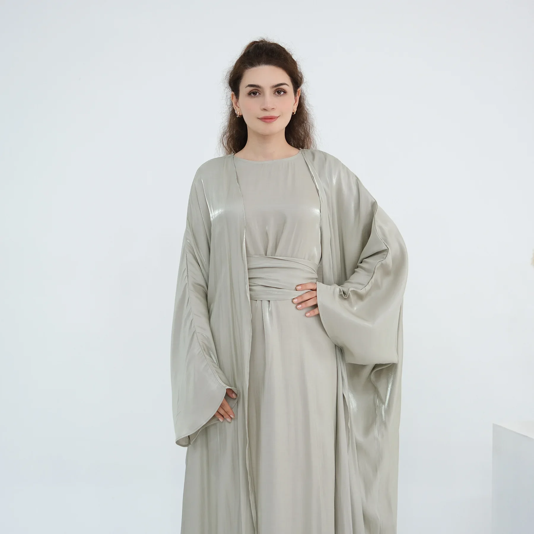 2 pçs eid brilhante aberto abaya dubai kaftan feminino conjuntos muçulmanos quimono jalabiya vestido kebaya caftan marocain femme robe islam roupas