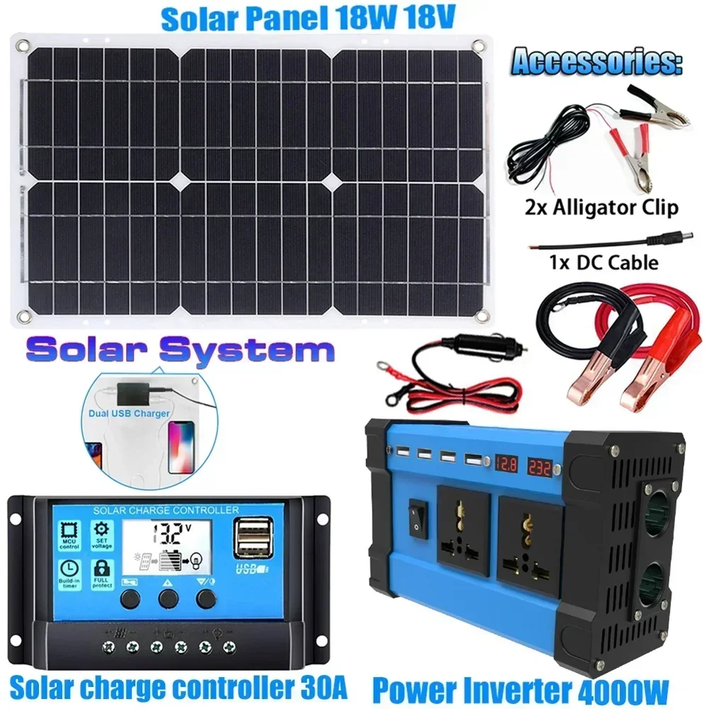 

Комплект инвертора солнечной панели 4000 Вт DC12V в AC 220V Солнечная система в комплекте с ШИМ с ЖК-контроллером Двойные USB солнечные источники питания