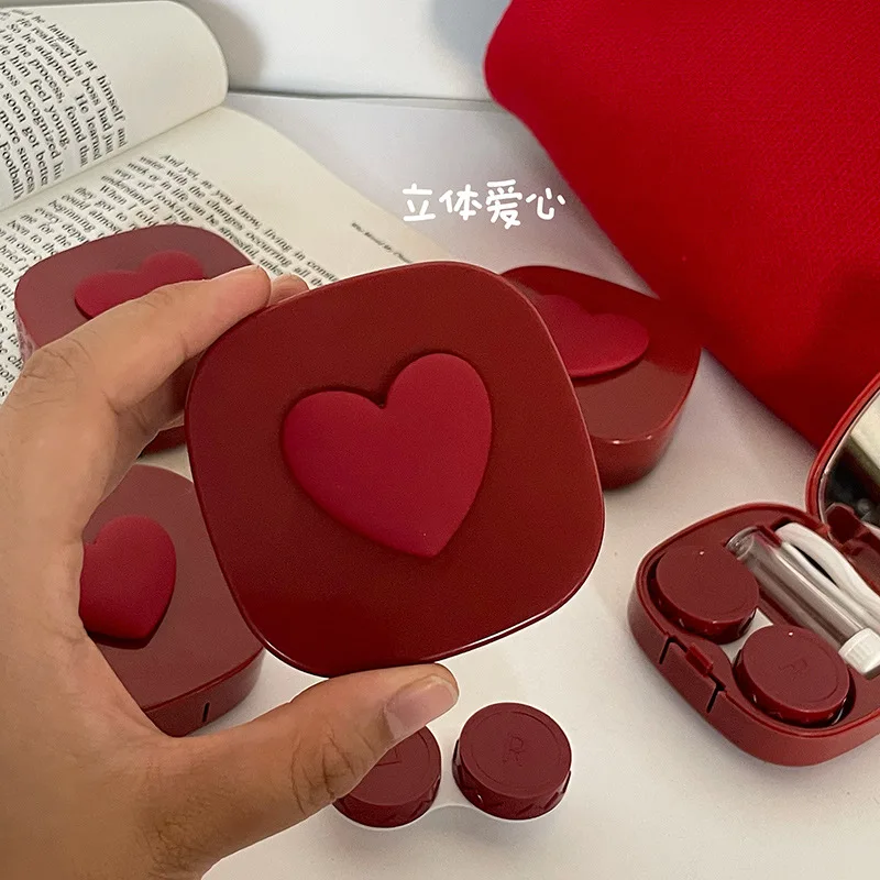 Women Girl Contact Lens Cases Minimalist Three-dimensional Love Contact Lens Case Girl Portable Beauty Pupil Box Companion Box