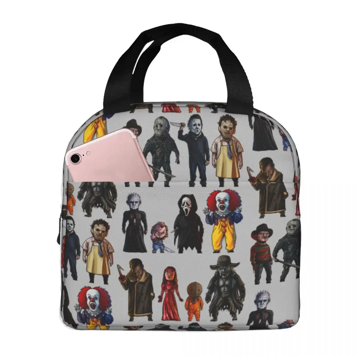 Lunch Bag Icons Of Horror Movie Insulated Cooler Bag Waterproof Picnic School Michael Myers Chucky Canvas Tote Handbags