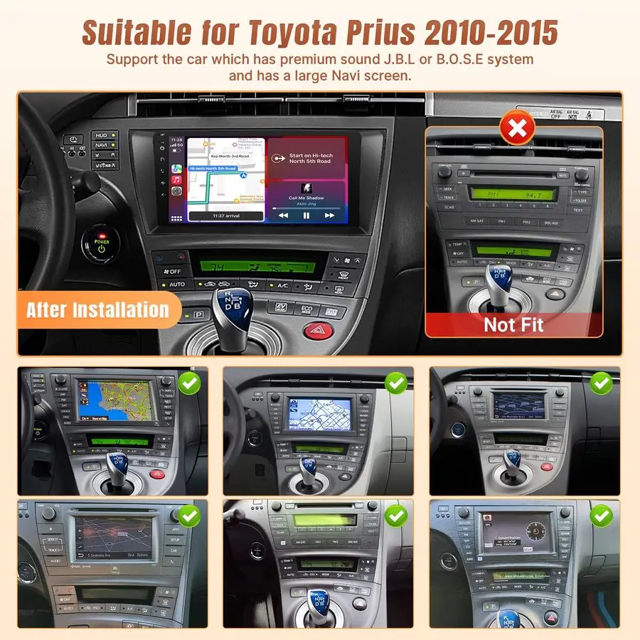 راديو ستيريو لسيارة Toyota Prius 20102015 مع Apple Carplay Android Auto 9 IPS شاشة تعمل باللمس استبدال وحدة رأس السيارة مع GPS BT W #2