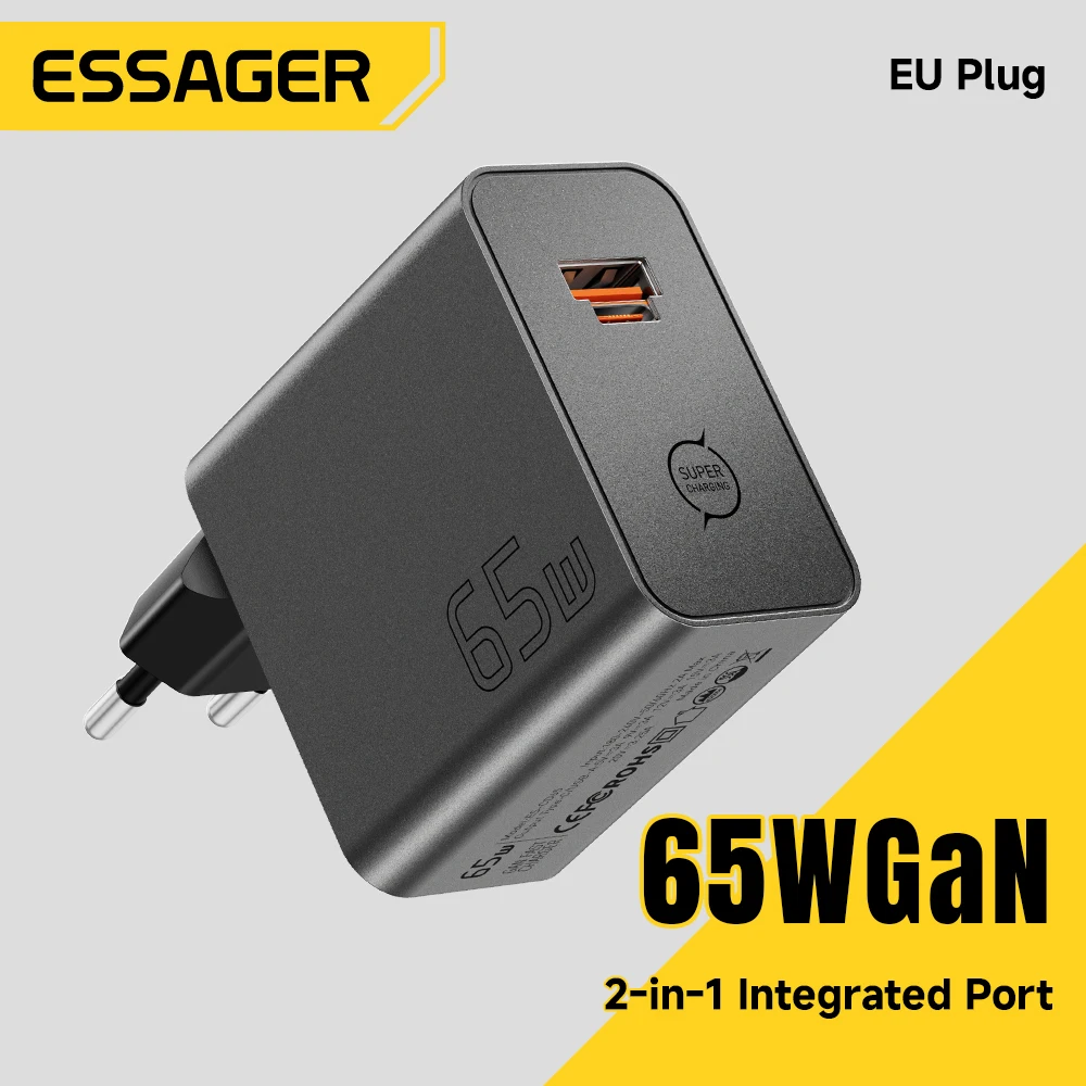 ESSAGER 65W GaN Charger PD3.0 PPS QC4.0 Fully Compatible for iPhone 17 16 Samsung S26 MacBook Air Huawei Laptop PD Fast Charger