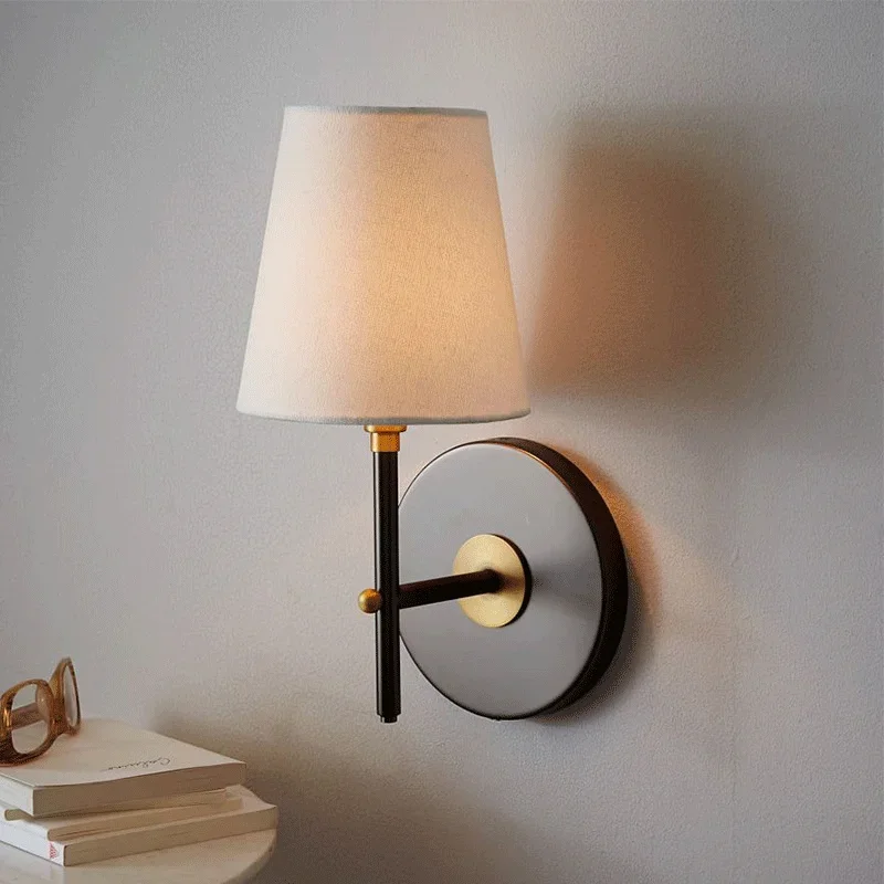 

Mid-Century Indoor Lighting Wall Lights Interior Fixture Fabric Lampshape Bedroom Living Room Bedside Table Home Decor Wall Lamp