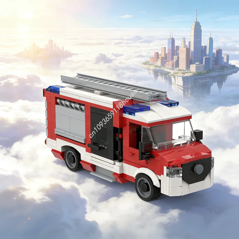 

610 деталей MOC Городская пожарная машина Mercedes Sprinter KLF, конструктор, рождественский подарок, развивающая игрушка, креативная идея, обучение