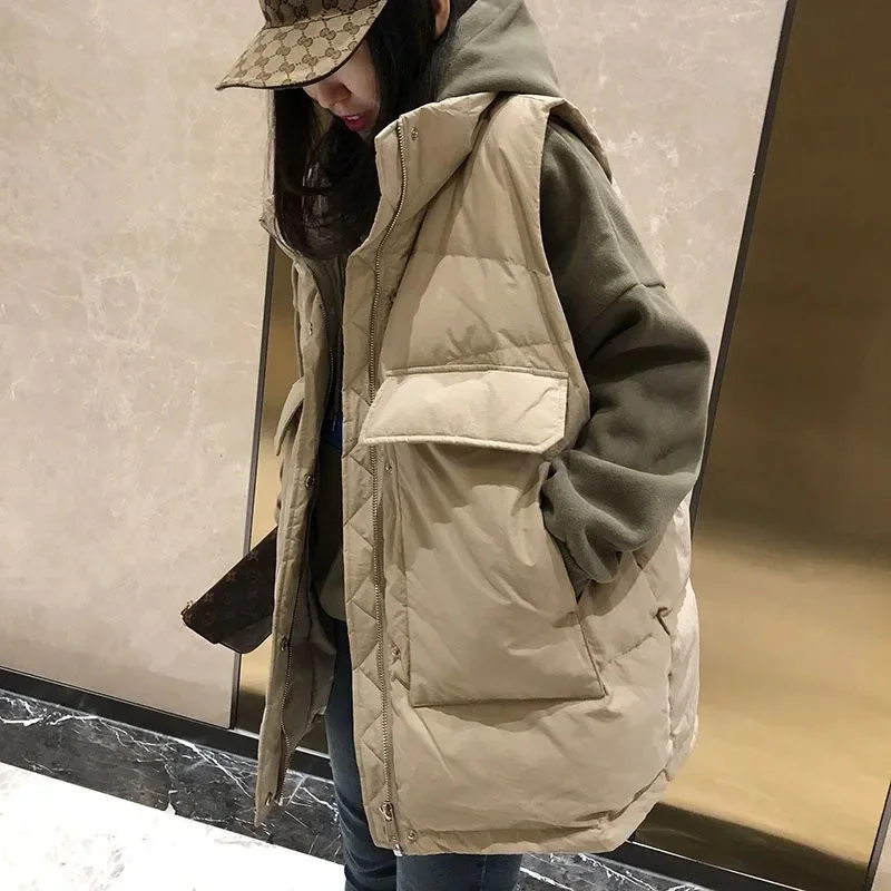 

2025 Women Vest Coat Stand Collar Winter Women Warm Sleeveless Coat Oversize Waistcoat Tops Vest Chaleco Mujer Gilet Casaco