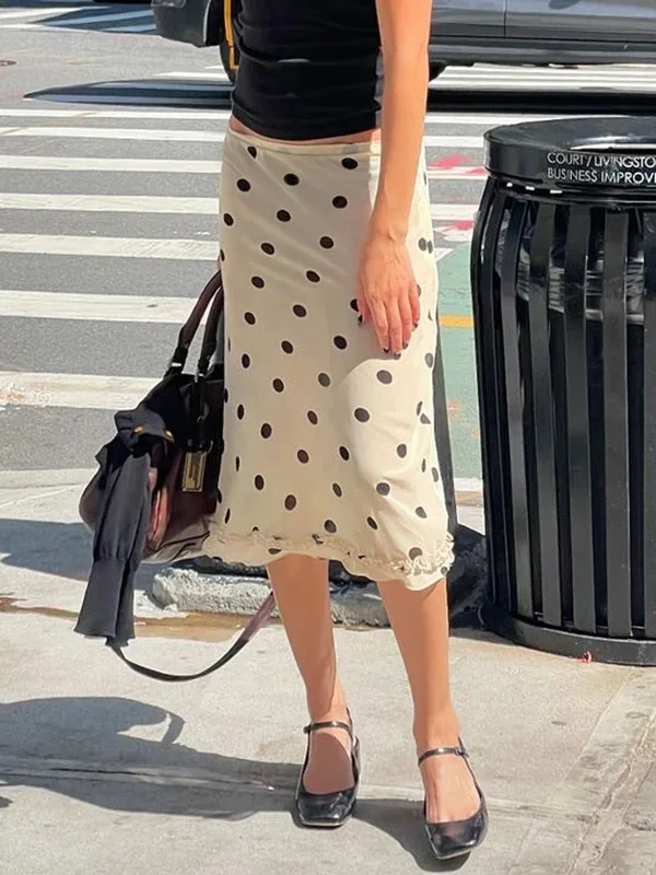 

Polka Dot Elegant Mid Skirt Women High Street Fashion Spring Summer Long Skirts Casual Ladies Vintage 90s Outfits F6C6