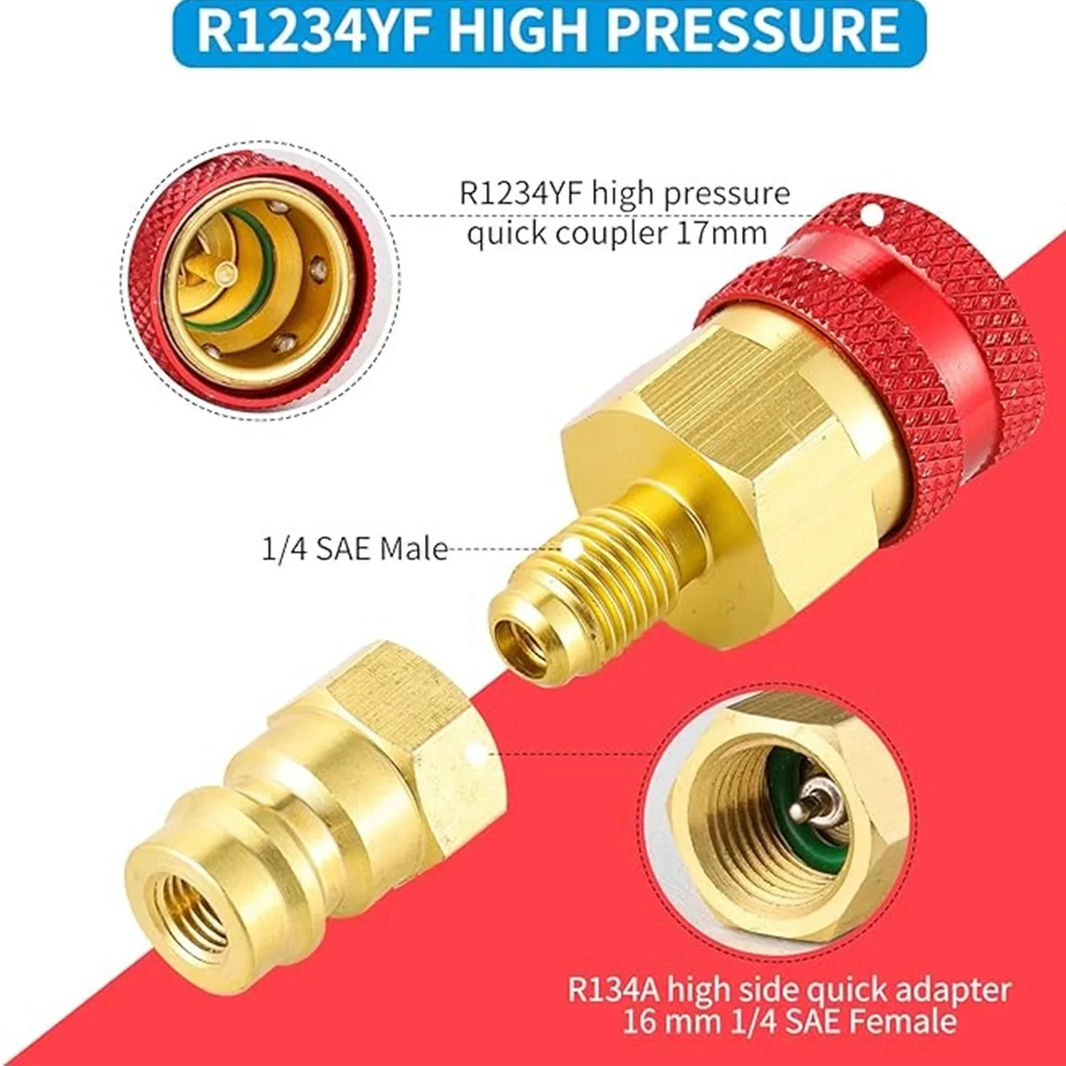 R1234YF Quick Coupler, R1234yf to R134a Adapter,1234yf to 134a Adapter High Low Side Connector Conversion Kit for AC Charging