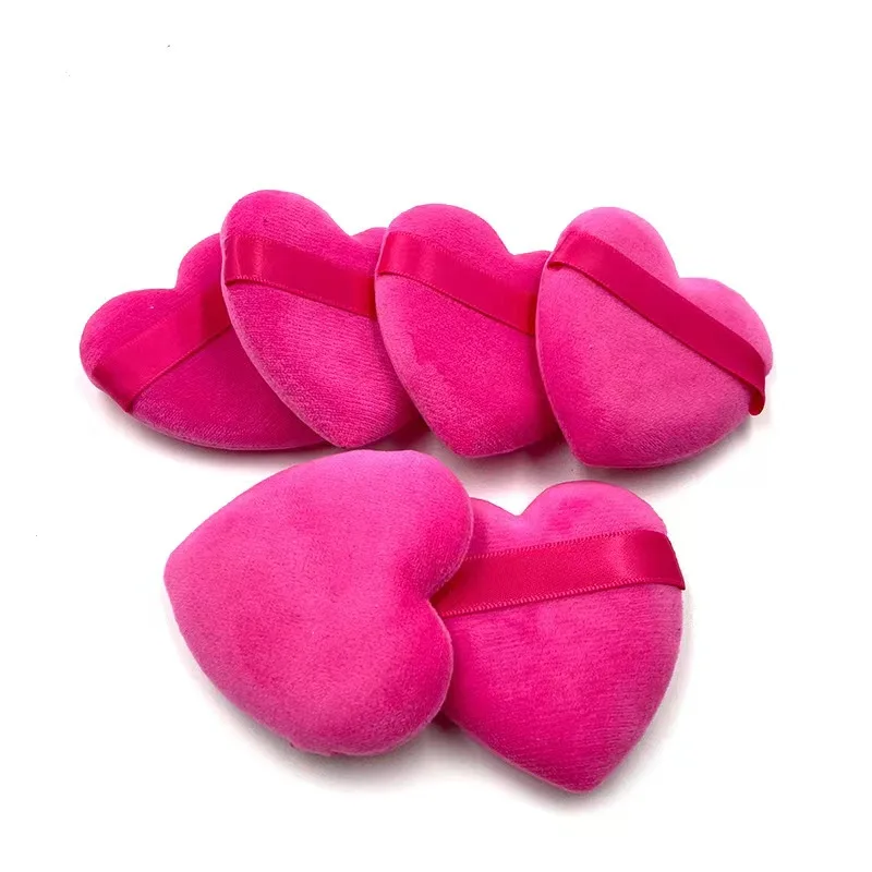 6pcs Reusable Love Heart Shape Velvet Powder Puff Face Makeup Sponge Cosmetics Soft Cotton Face Washable Sponge Puff