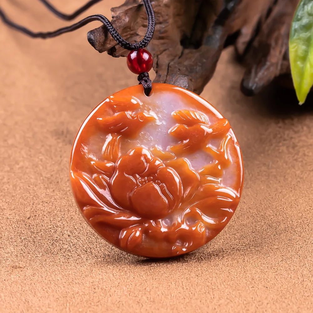 

Natural Red Myanmar Jadeite Bird Flower Pendant Necklace Designer Charm Real Jade Luxury Gemstone Jewelry Gifts for Women