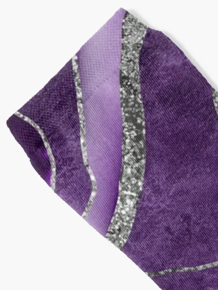 Purple Marble Agate Silver Glitter Glam #1 (Faux Glitter) #decor #art Socks Children's New year's Socks Men Women's