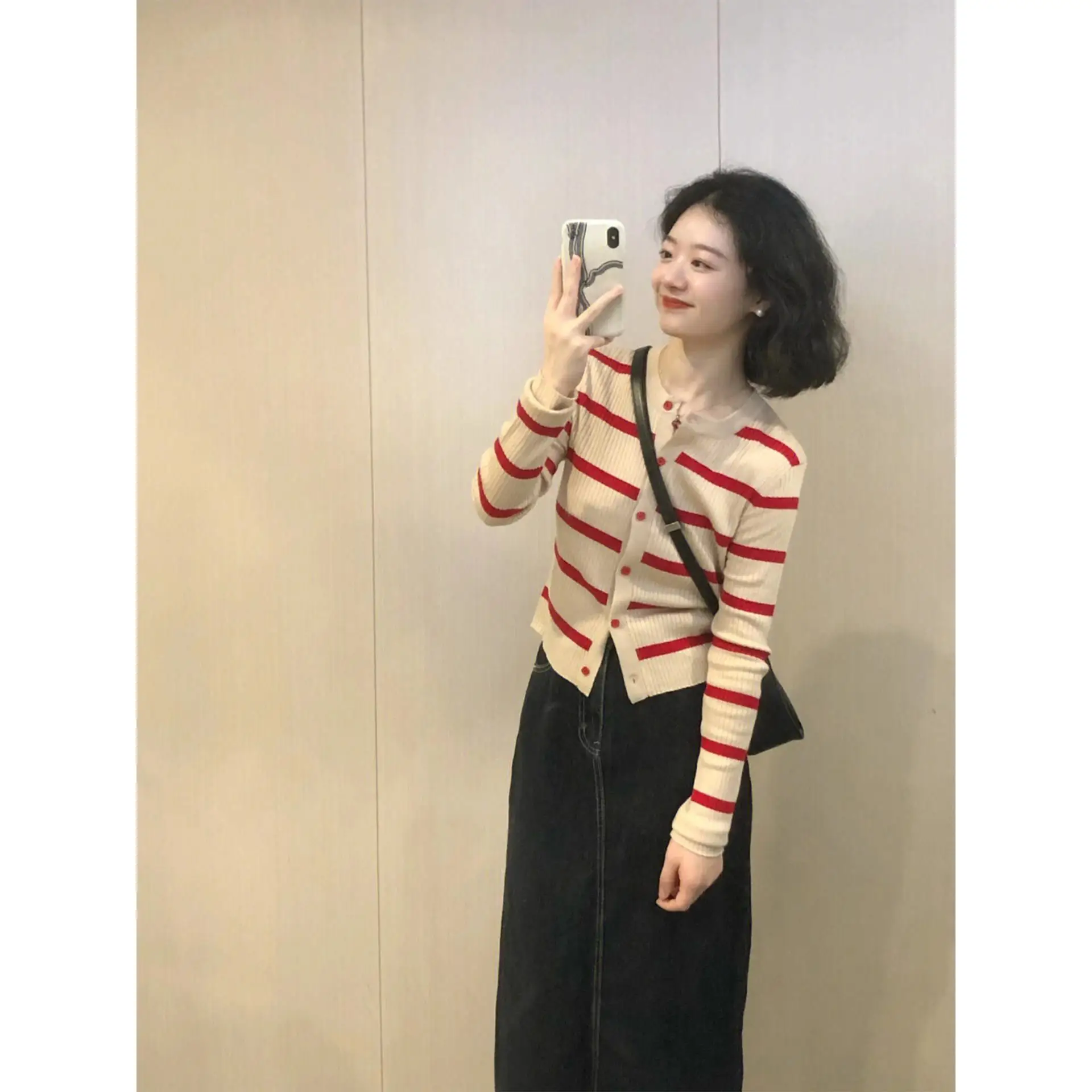 Women's Stripe Knitted Tank Cardigan Set Two-Piece Korean Style Autumn Fashion Small Size Clothing Sweater Top