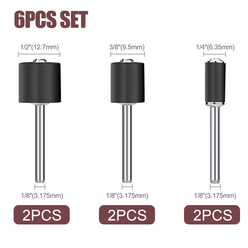 6pcs Drum Rubber Mandrel 3.175mm Shank Rod 1/2 3/8 1/4 Inch Rubber Mandrel for Dremel Accessories Rotary Tool