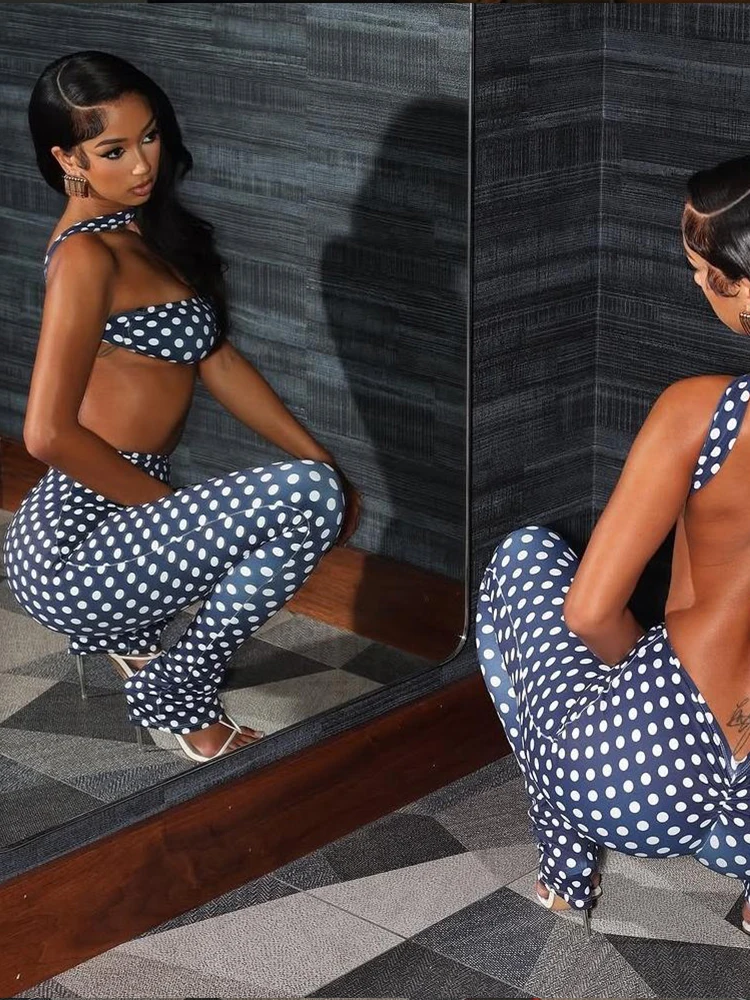 غريب سنور نقطة طباعة المرأة 2 قطعة مجموعة رياضية مثير عارية الذراعين الرسن تانك القمم + طماق مطابقة الشارع الشهير تمتد وتتسابق #3