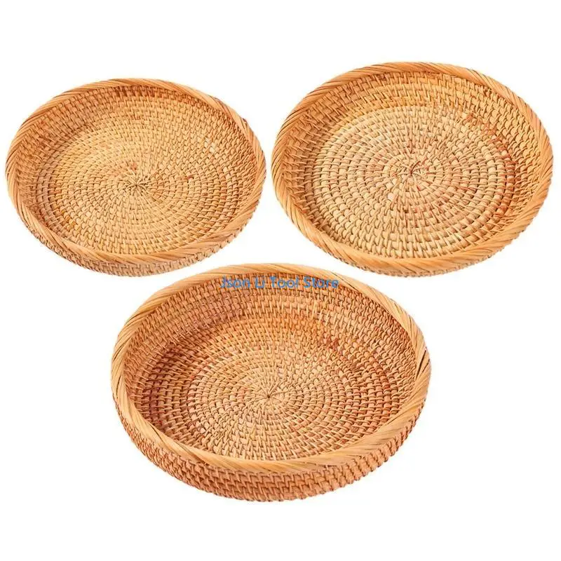 

Y08D Rattan Handwoven Storage Baskets Set of 3 for Home Living Room Dinner Table Fruit Vegetable Round Woven Serving