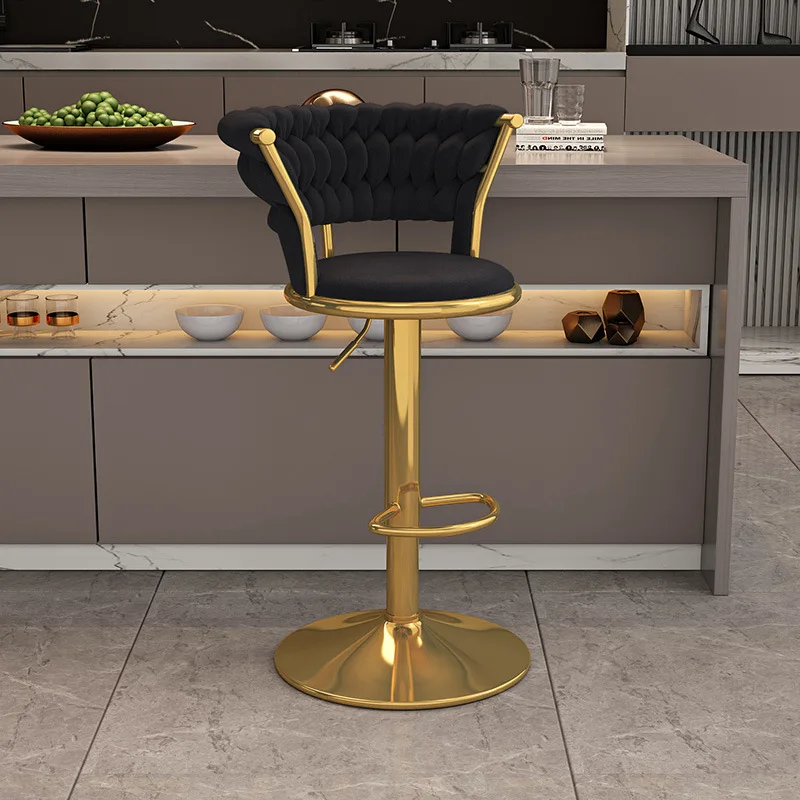 

Modern High Bar Chair, Rotating Adjustable Counter Stool, Easy Clean Steel Cashier Seat, Colorful Home Backrest Bar Stool