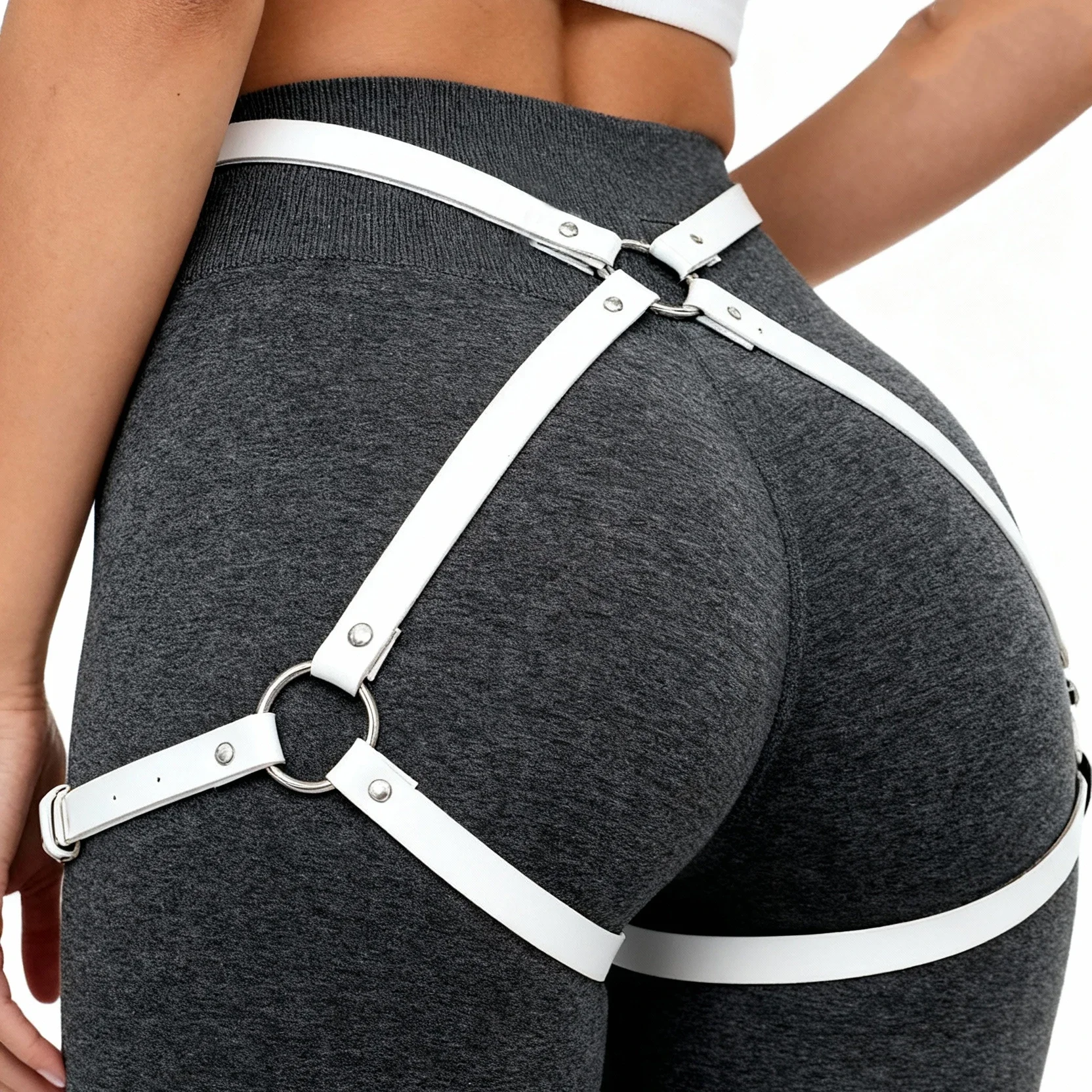 Damen Goth Punk PU-Leder Bein-Harness und Strumpfband-Gürtel Mode-Harness-Gürtel Accessoires für Party und Dating – Detail 7