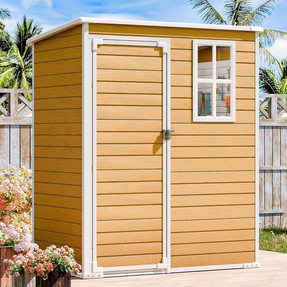 

Outdoor Warehouse Brown Garden Shed Storage House Plastic Sheds for Garden Backyard Patio Lawn Tools Waterproof Buildings Home