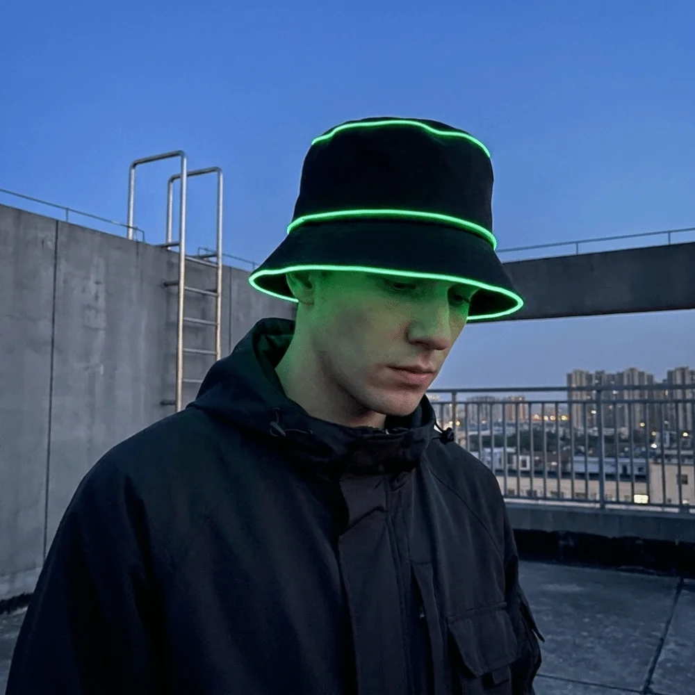 Simple Battery Powered LED Bucket Hat Colorful Solid Color Luminous Hat Grow in Dark Flashing Modes Flashing Glow Hat Party