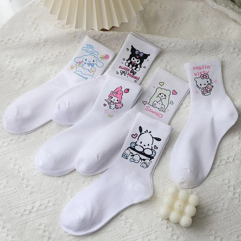 

Sanrio Autumn White Socks Kawaii Hellokitty Pochacco Mymelody Cinnamoroll Children Springtime Cute Cartoon Stockings Kids Gift