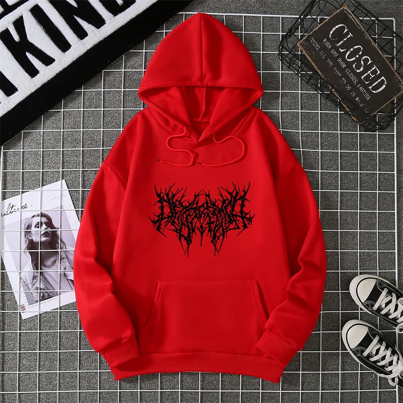 Winter Unisex Hoodie Drawstring Elastic Cuff Thorn Print Thick Hooded Sweatshirt Casual Long Sleeves Pullover Warm Tops Lady