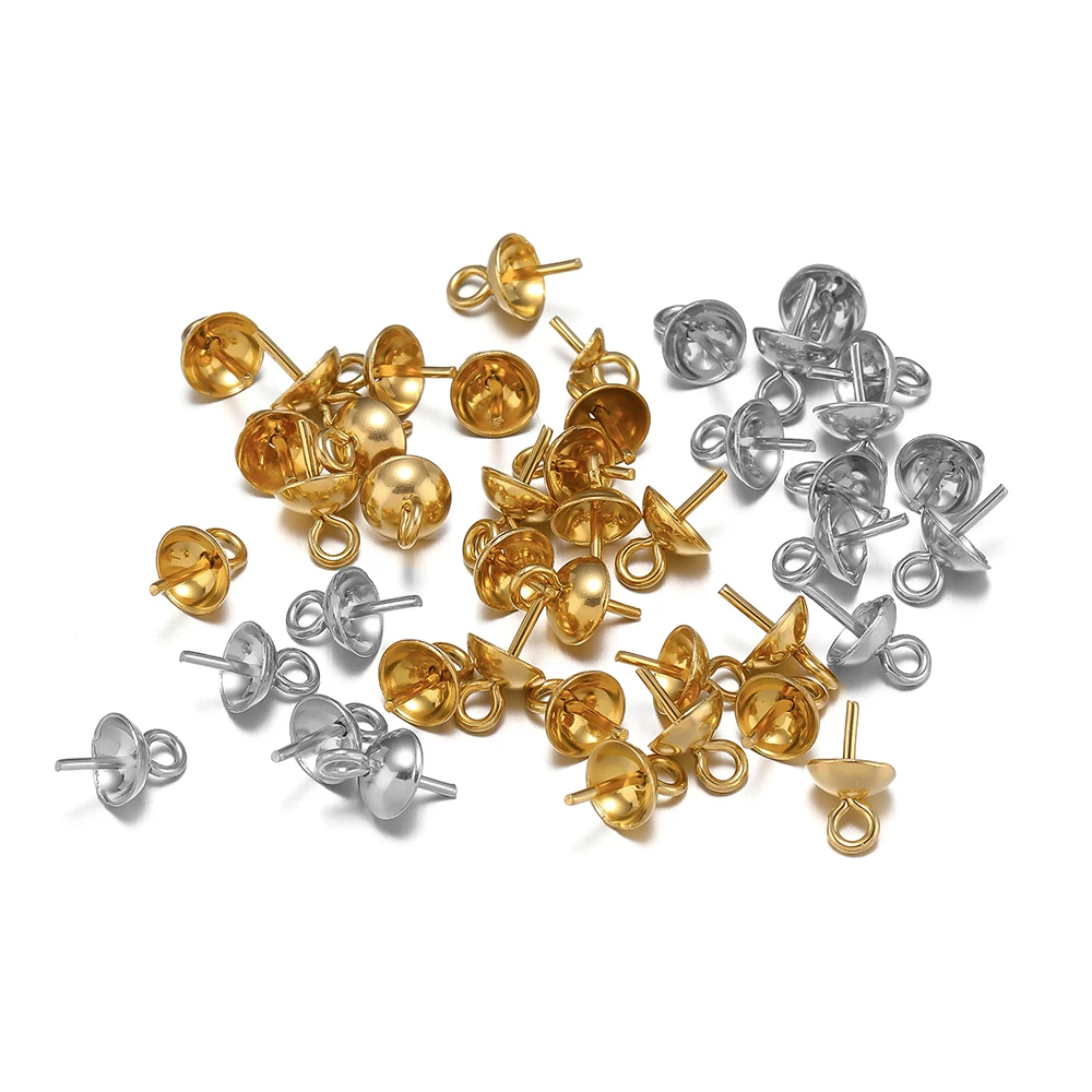50/100pcs Stainless Steel Eye Pins Bail Top Drilled Beads End Caps Connectors for DIY Jewelry Making Necklace Accessories Bulk - Detail 1