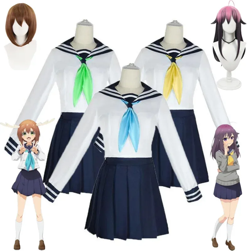 Anime mi amigo ciervo Nokotan Shikanoko Noko Tanukikōji Kinu Koshi Anko disfraz Cosplay JK uniforme peluca mujer lindo marinero Suitc; 6,