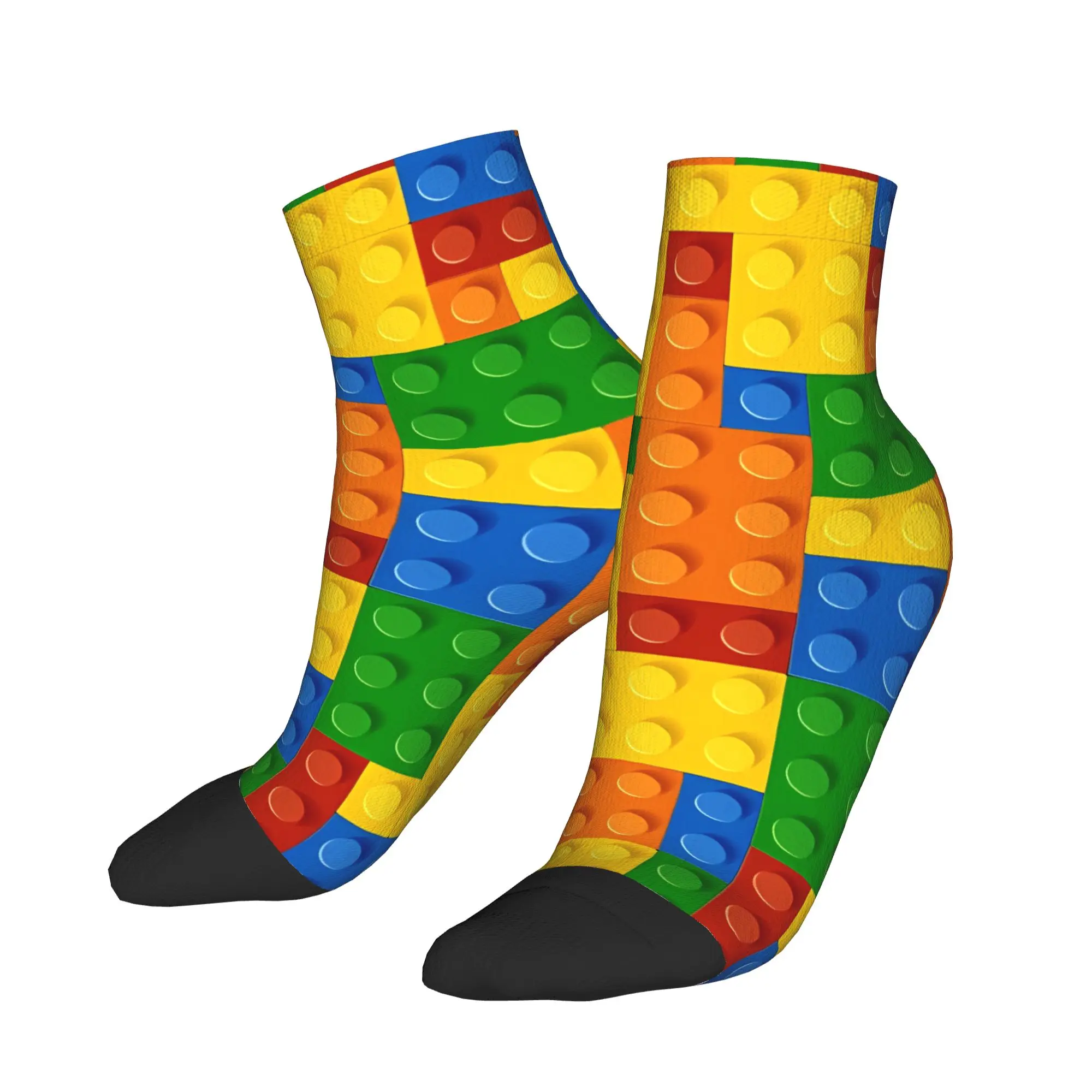 Dense Primary Color Building Blocks Print Casual Socks For Men Breathable Ankle Socks Autumn Climbing Pattern Anti Slip Sock