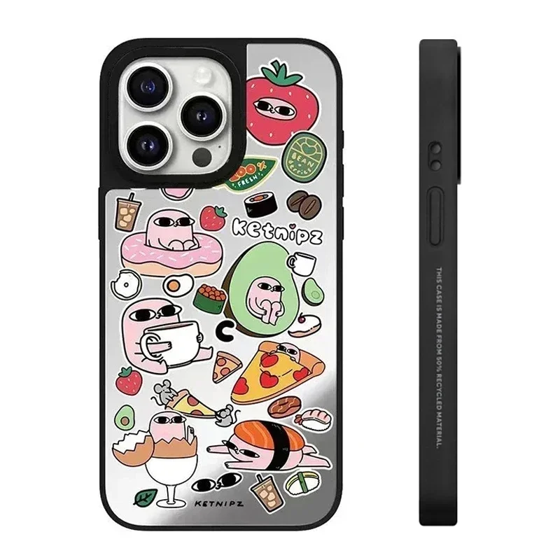 Cartoon Avocado iPhone 11 12 13 14 15 Pro Max Mirror Surface MagSafe Case Cover Shell