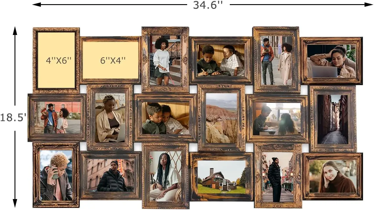 

Collage Picture Frames for Wall Decor, 18-Opening Reunion Family Friends Picture Frame Set, 4x6 Photo Frames for Living Room