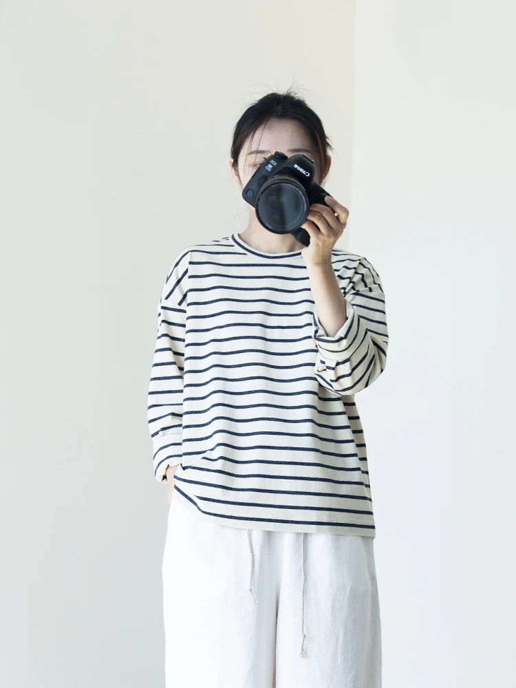 

Женская полосатая основа irt Long Sve Cotton Blend, винтажный утягивающий длинный бархатный топ, Новое поступление, ранняя осень, модный топ