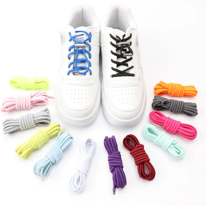 Cordones elásticos redondos para zapatillas de deporte, cierre de Metal, sin corbatas, goma de encaje rápido para niños y adultos, 1 par