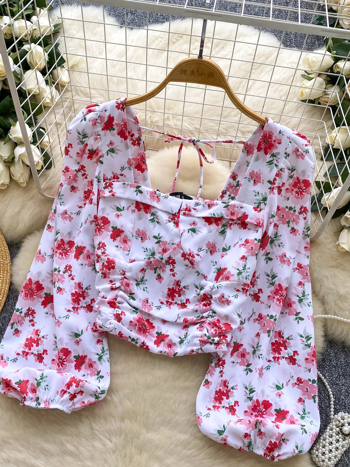Ele Floral Print Bubble Sve Quadratischer Kragen ort irt Damen Sommer Vintage Trendy Top Koreanische Sle Loose Fit Bluse