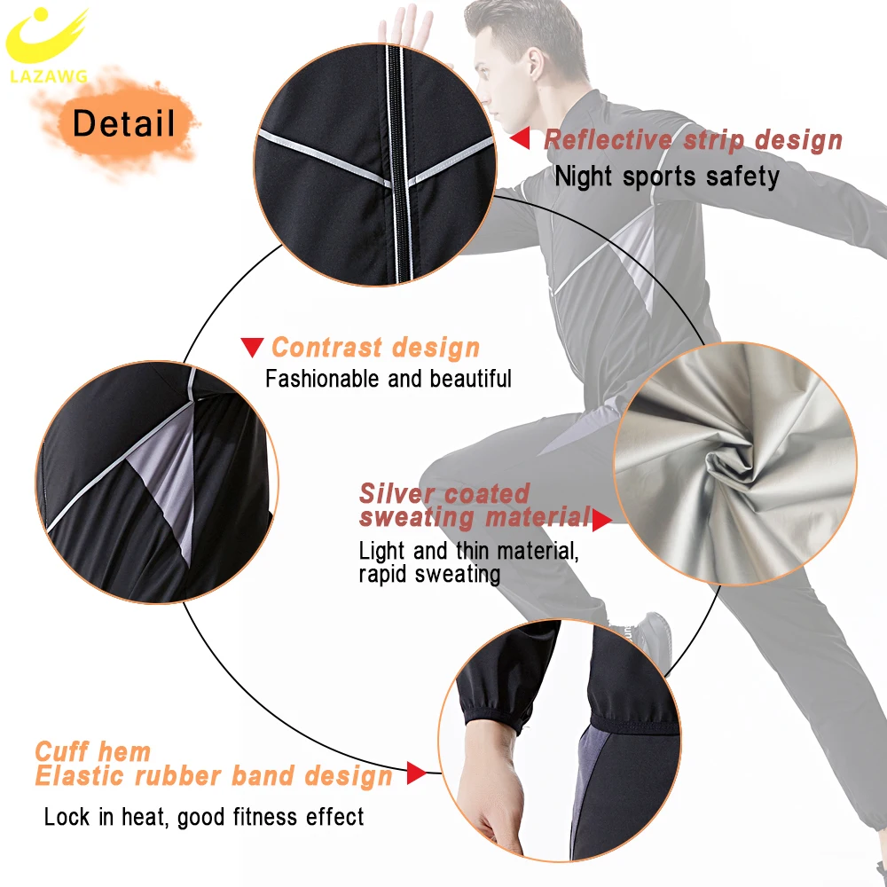 LAZAWG tuta da Sauna per uomo Set di sudore pantaloni dimagranti manica lunga giacca per la perdita di peso allenamento Leggings Fitness bruciagrassi palestra