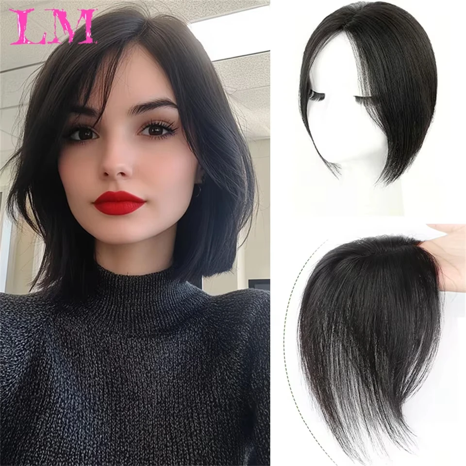 LM Air Blunt Light Bangs Human Hair Bangs with Temples Headband Hand-made Natural Clip on Bangs Hairpiece