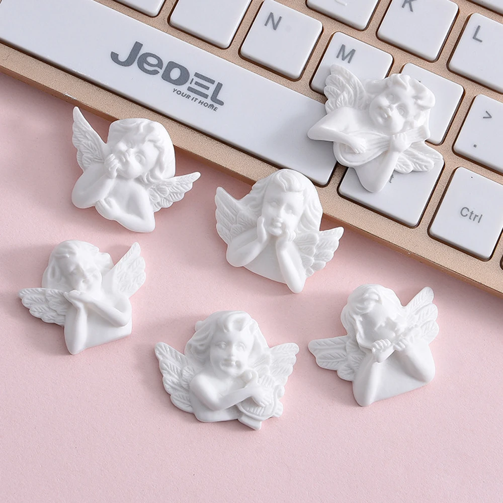 6Pcs Mix Flatback Resin Embellishments White Angel Baroque Style Resin Cabochon DIY Jewelry Necklace Hair Accessories