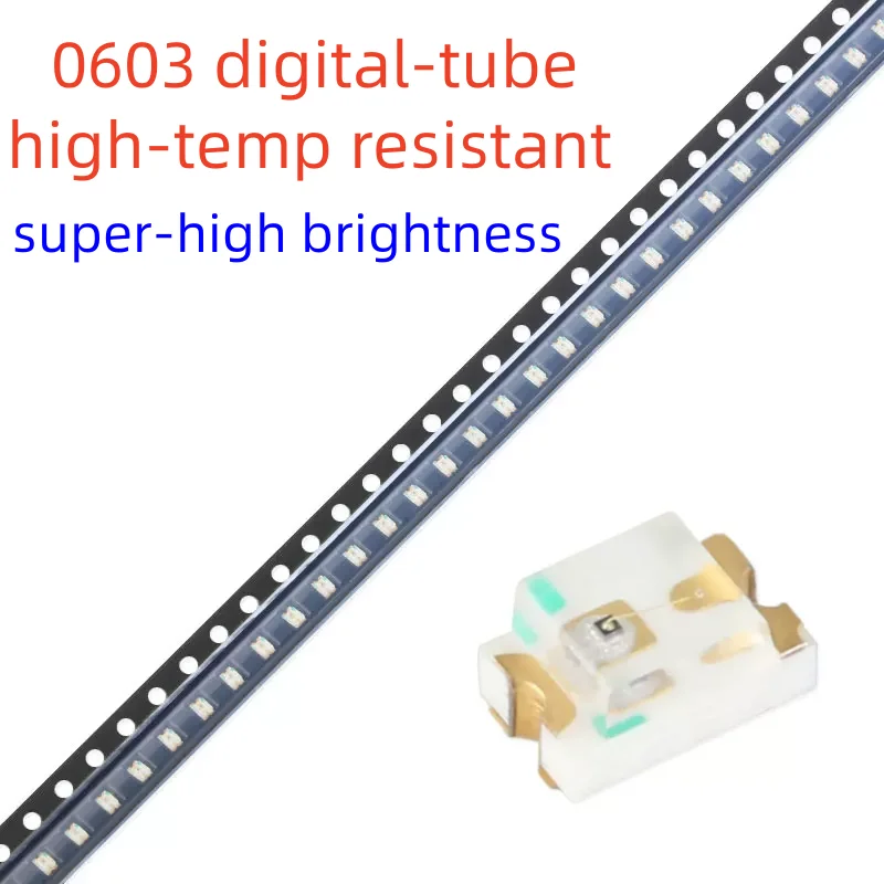 100pcs High‑temperature‑resistant super‑bright 0603 SMD LED beads for digital tubes, red, blue, green, yellow, orange and white