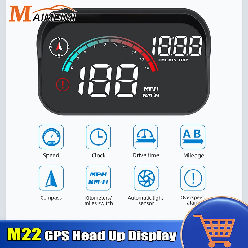 

M22 Автомобильный спидометр GPS HUD Бортовой компьютер Автопроектор Проекционный дисплей Гаджеты Inteligentes Компас времени для всех автомобилей