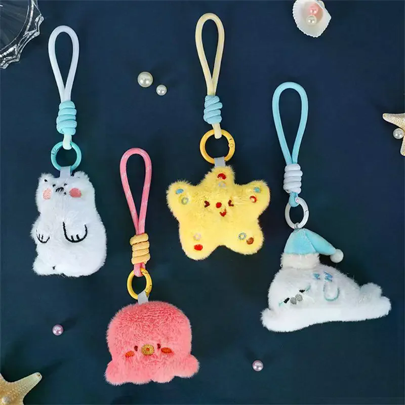 Lindo Animal del océano muñeco de peluche mascota juguetes de peluche llavero colgante cordón bolsa adornos colgantes mochila encanto llavero regalo para niños