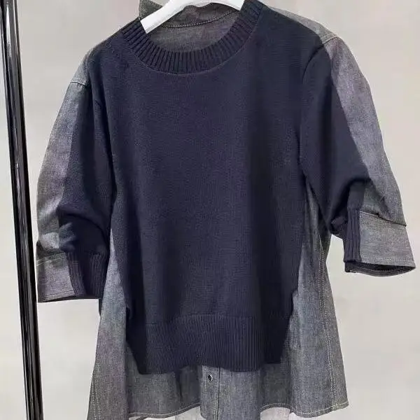 

FOG Sacai японский Sle весна лето новый джинсовый свитер топ Bubble Sve Design Sense f-sve голова over irt