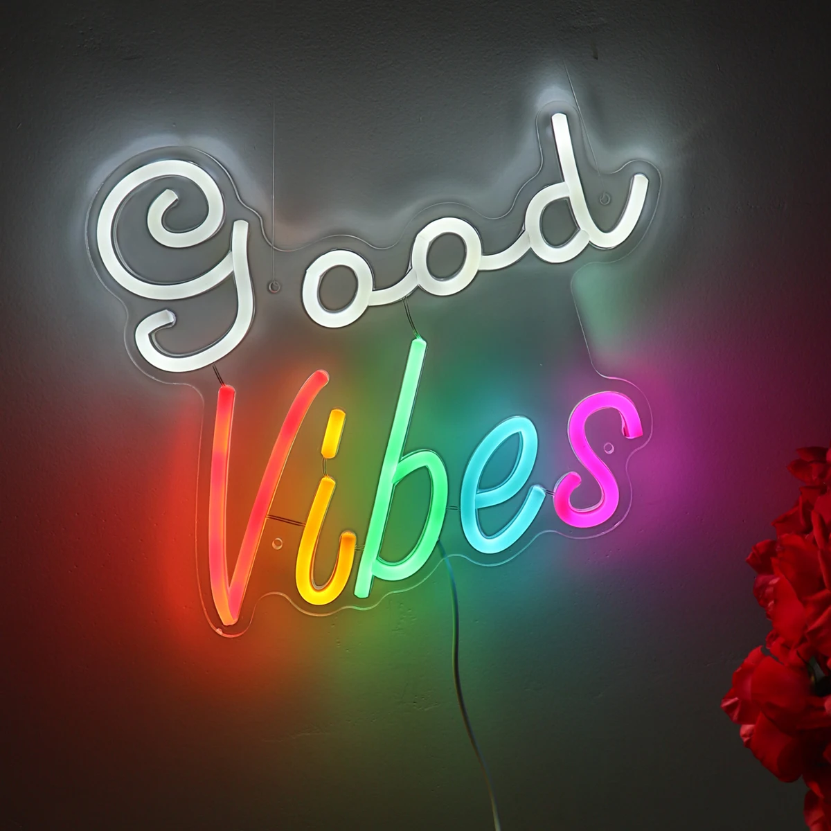 

1PC Letter Good Vibes LED Wall Art Neon Sign Light For Room Home Party Gallery Studio Pub Club Bar Decoration 10.24''*9.17''