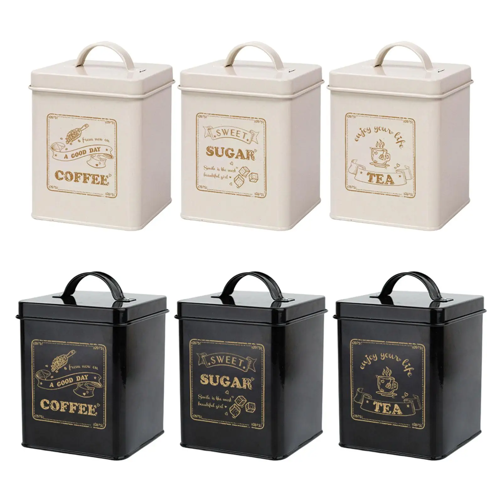 3 Pieces Decorative Kitchen Canisters with Lids 1.5L Square Box Vintage Canisters Tea Sugar Coffee Container for Cafe Livingroom